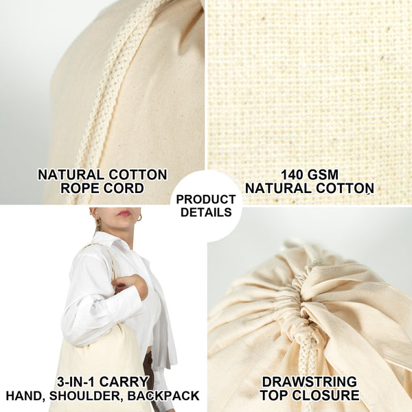 Christmas Drawstring Backpack Product Details – Natural Cotton Rope Cord, 140 gsm Cotton, 3-in-1 Carry, Drawstring Top - Pamusan.com