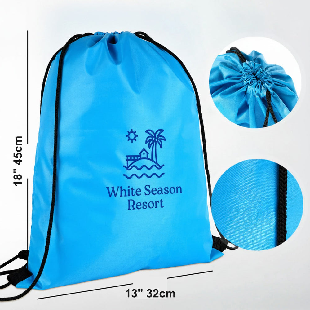Custom waterproof drawstring backpack – Turquoise, your logo or image printed, 13×18 in (32×45 cm) - Pamusan.com