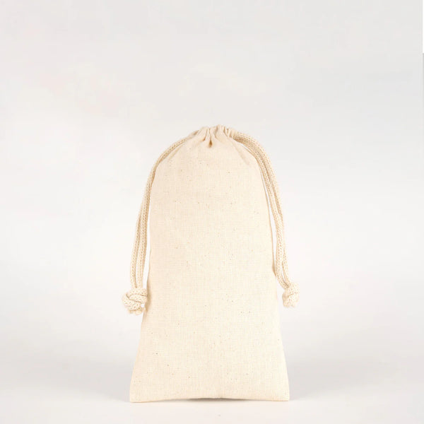 Natural cotton drawstring pouch front view ready for custom printing