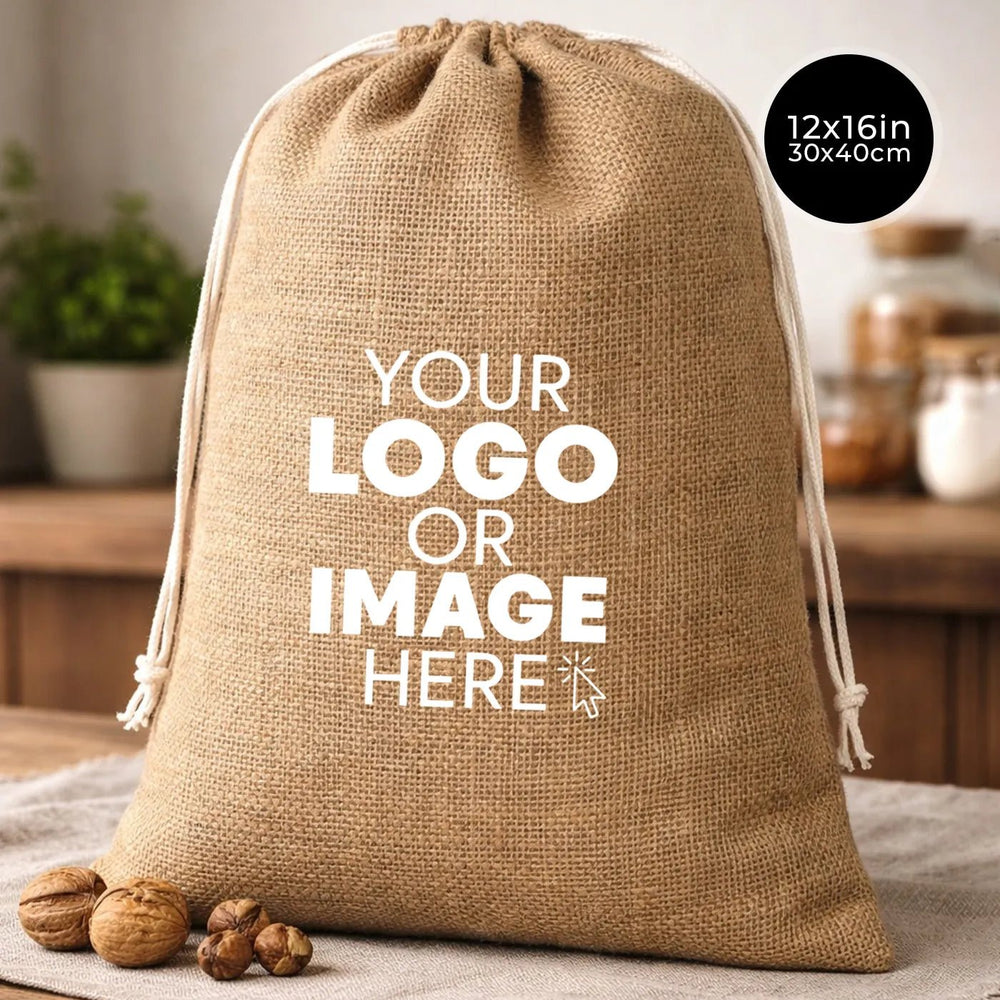 12x16 Coffee Burlap Tote Bags - Natural Jute Drawstring Gift Bags - Pamusan.com