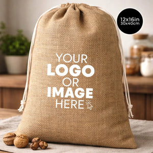 12x16 Coffee Burlap Tote Bags - Natural Jute Drawstring Gift Bags - Pamusan.com