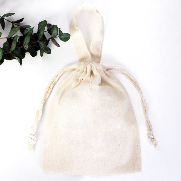 Cotton Pouch Bag 6"x8" – Natural Drawstring Favor Bag with Short Handle