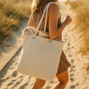 Large Blank Canvas Tote Bag with Zippered Inner Pocket – 19"x16"x4" Heavy-Duty Cotton