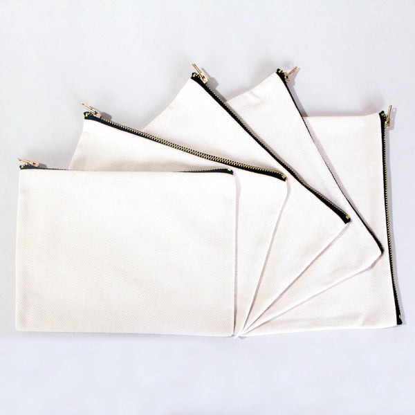 Clutch Bag White 8"x6" – Cotton Zipper Cosmetic & Makeup Pouch