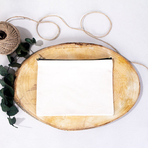 Clutch Bag White 8"x6" – Cotton Zipper Cosmetic & Makeup Pouch