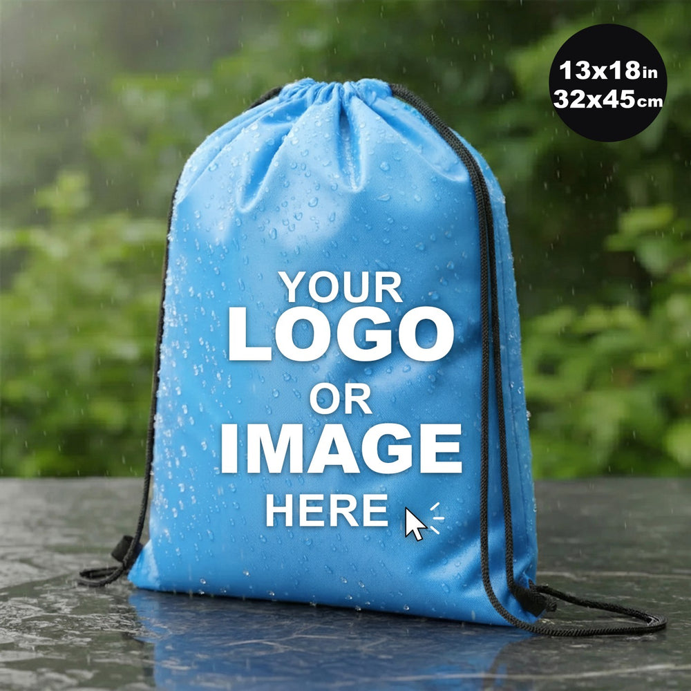 Custom waterproof drawstring backpack – Turquoise, your logo or image printed, 13×18 in (32×45 cm) - Pamusan.com