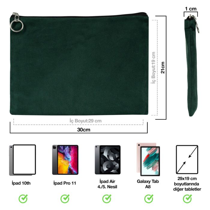 Ipad Portfolio Purse Pine Green (30x21 cm) With Base