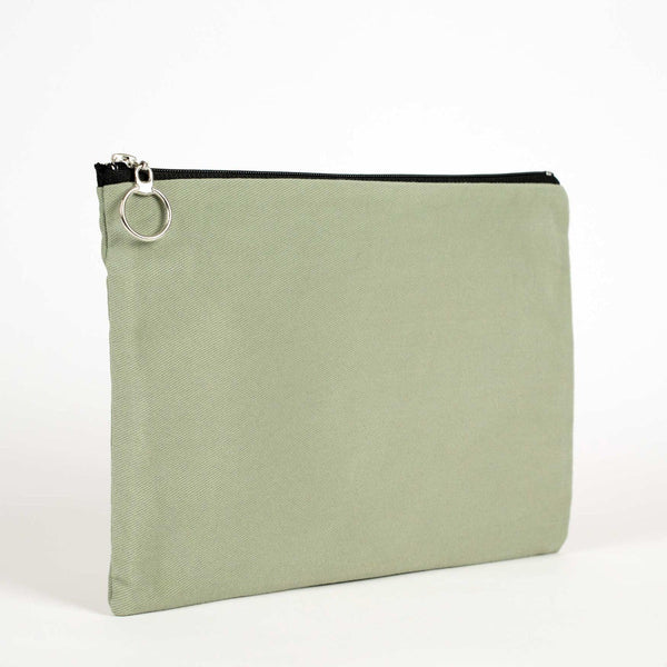Mint Green Cotton Zippered Clutch Pouch – 12" × 8" (30 × 21 cm) – 10 oz Fabric