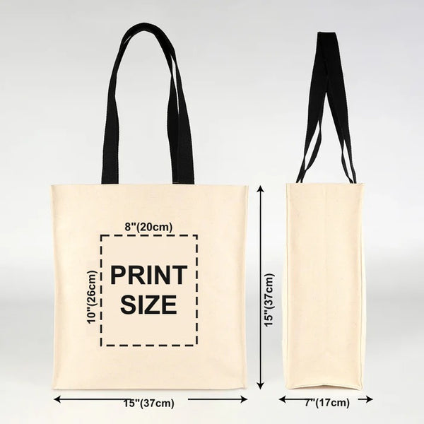 Custom canvas tote bag print area size guide