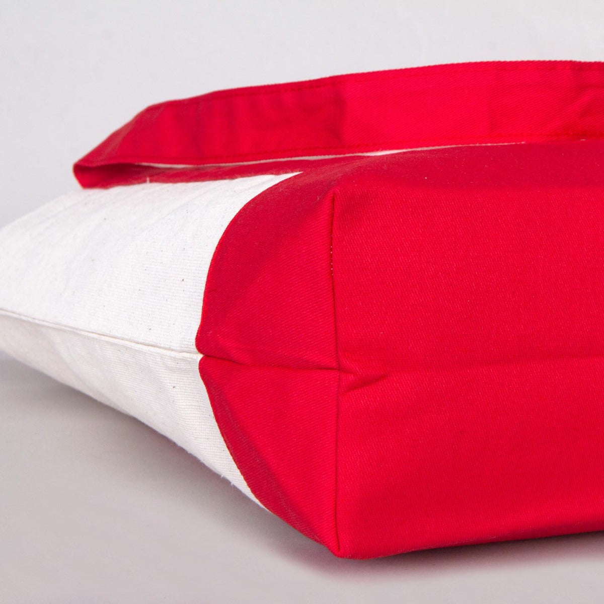 Large Canvas Tote Bag with Red Handles – 16"x14"x5" Eco-Friendly Cotton Shopping Bag