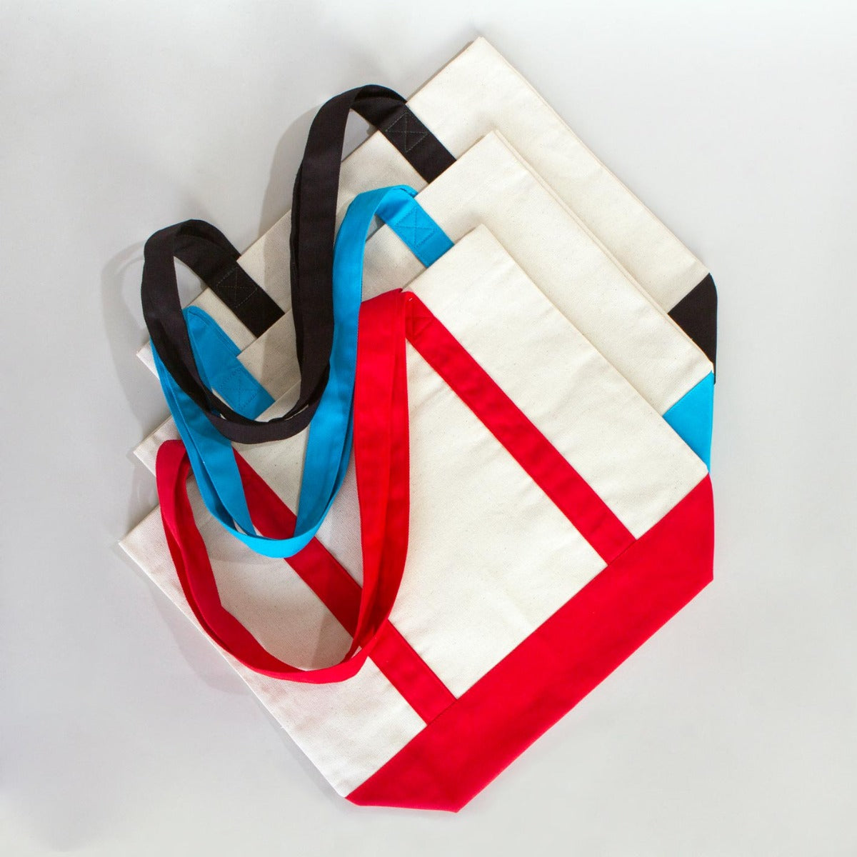 Large Canvas Tote Bag with Red Handles – 16"x14"x5" Eco-Friendly Cotton Shopping Bag