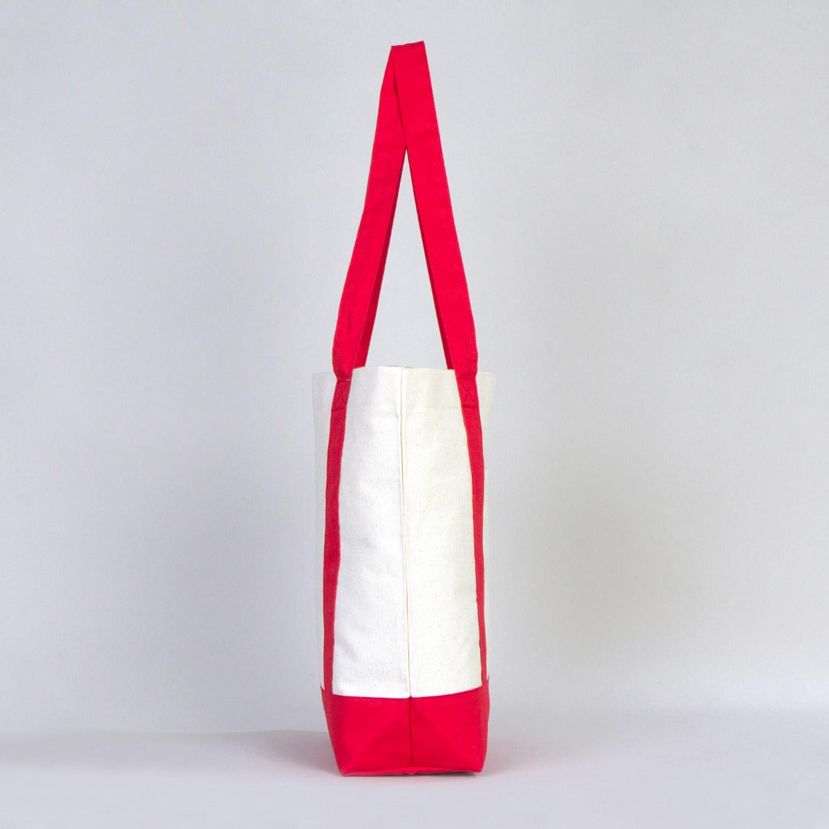 Large Canvas Tote Bag with Red Handles – 16"x14"x5" Eco-Friendly Cotton Shopping Bag