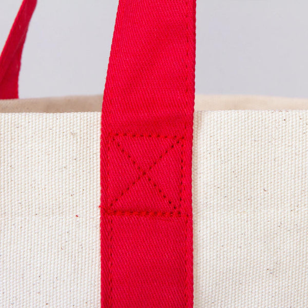 Large Canvas Tote Bag with Red Handles – 16"x14"x5" Eco-Friendly Cotton Shopping Bag
