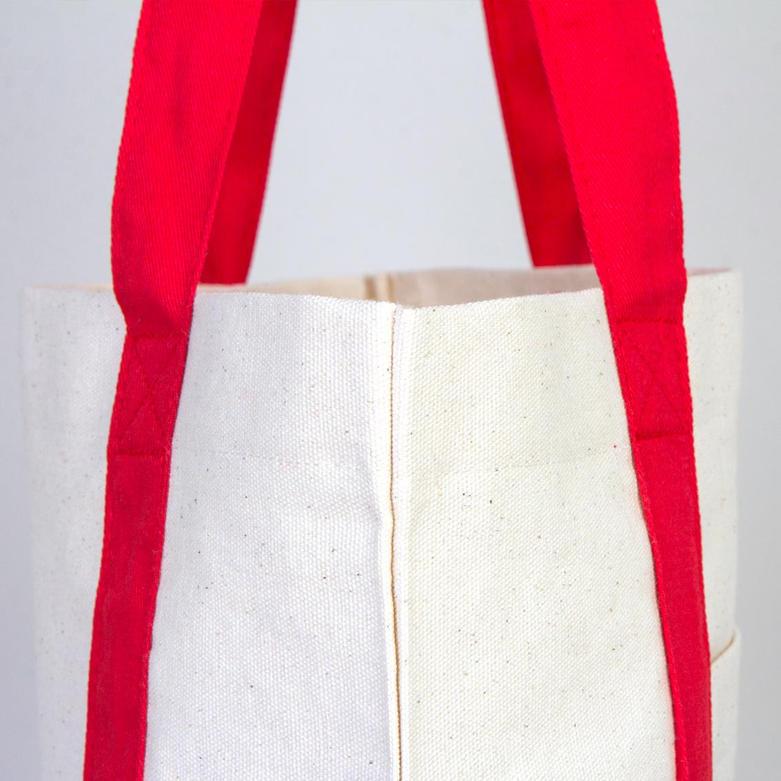 Large Canvas Tote Bag with Red Handles – 16"x14"x5" Eco-Friendly Cotton Shopping Bag