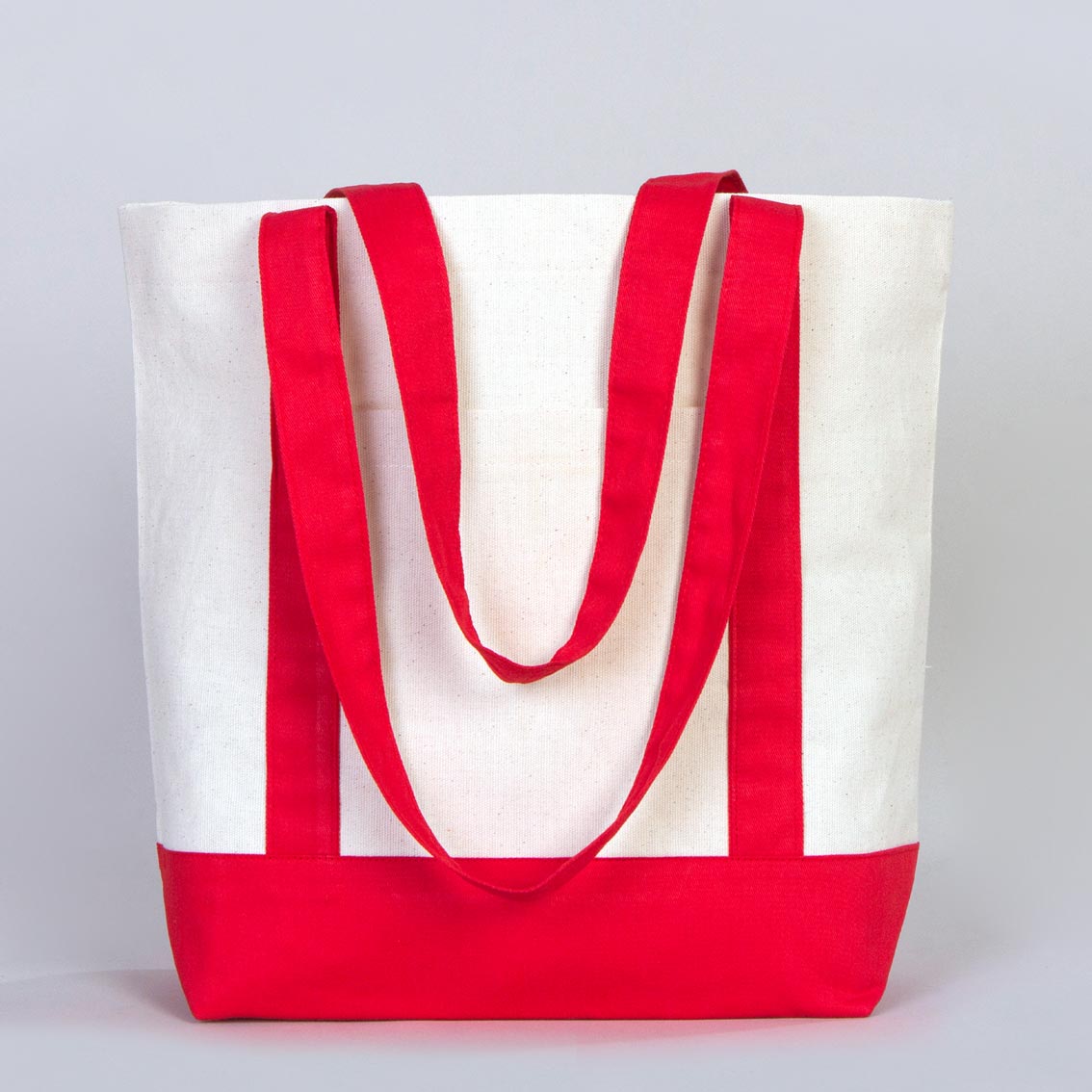 Large Canvas Tote Bag with Red Handles – 16"x14"x5" Eco-Friendly Cotton Shopping Bag