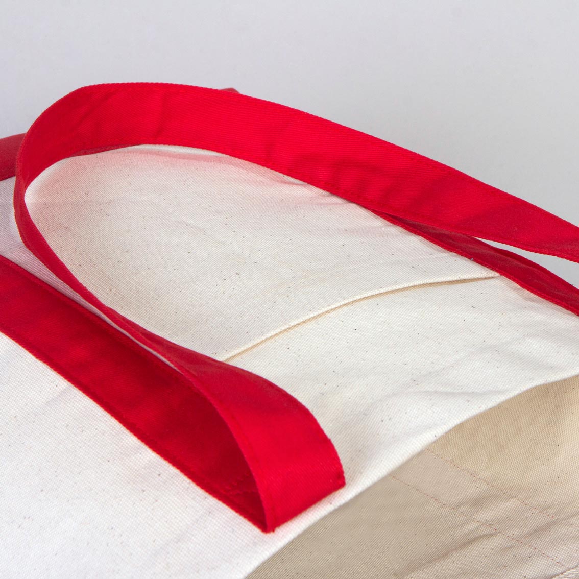 Large Canvas Tote Bag with Red Handles – 16"x14"x5" Eco-Friendly Cotton Shopping Bag