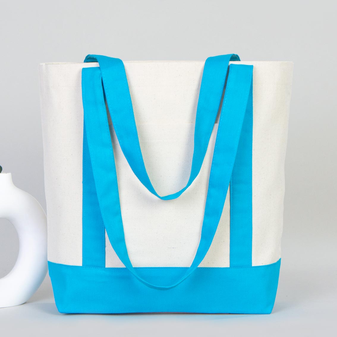 Turquoise Canvas Tote Bag 16"x14"x5" – Large Eco-Friendly Shopping Bag