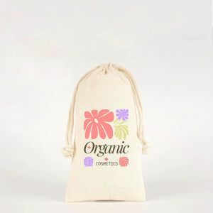 Custom printed muslin pouch showing maximum logo print area
