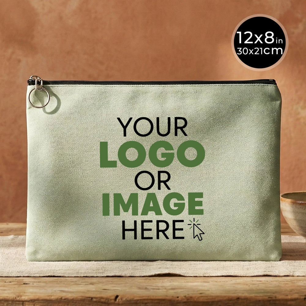 Personalized Mint Green Cotton Clutch Pouch – 12" × 8" (30 × 21 cm) – 10 oz Fabric