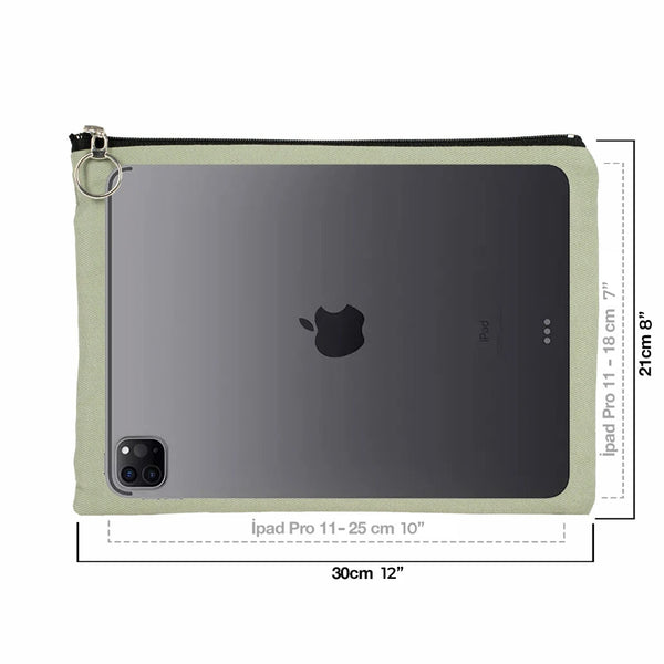 Mint Green Cotton Zippered Clutch Pouch – 12" × 8" (30 × 21 cm) – 10 oz Fabric