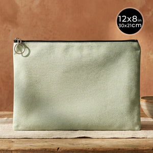 Mint Green Cotton Zippered Clutch Pouch – 12" × 8" (30 × 21 cm) – 10 oz Fabric
