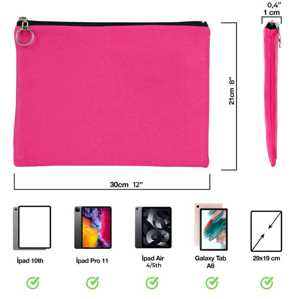 Pink Cotton Zippered Clutch Pouch – 12" × 8" (30 × 21 cm) – 10 oz Fabric