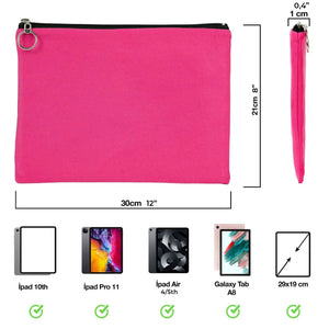 Pink Cotton Zippered Clutch Pouch – 12" × 8" (30 × 21 cm) – 10 oz Fabric