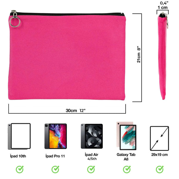 Pink Cotton Zippered Clutch Pouch – 12" × 8" (30 × 21 cm) – 10 oz Fabric
