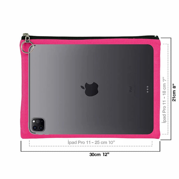 Pink Cotton Zippered Clutch Pouch – 12" × 8" (30 × 21 cm) – 10 oz Fabric