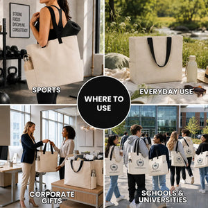 Where to use the large canvas tote bag: sports, everyday use, corporate gifts, schools and universities