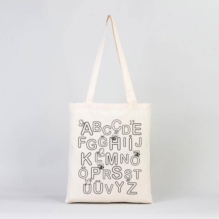 Dyeable Tote Bag  14" W x 16" H (35cm x 40cm) Felt-tip Pen - Alphabet