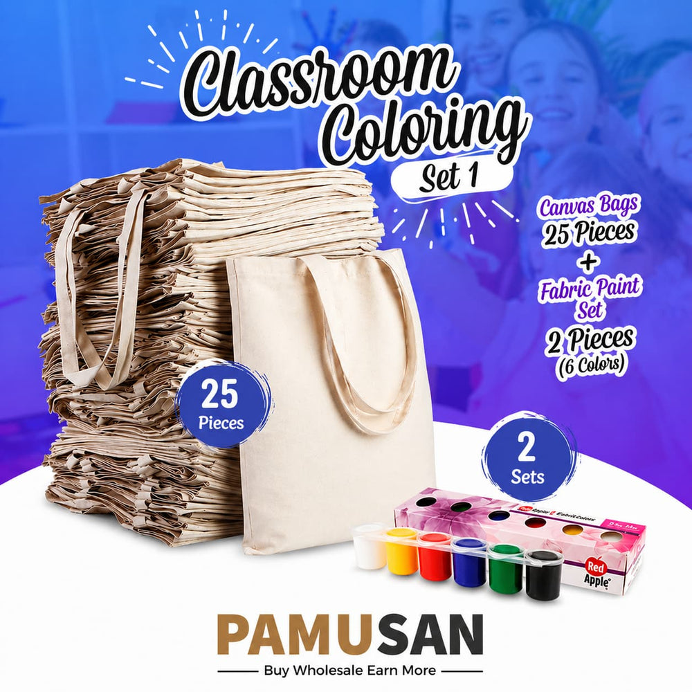 Activity Sets 1 | Kids Tote Bag Painting Kit (25 Pack) 14"x16" + 2 Fabric Paint Sets - Pamusan.com
