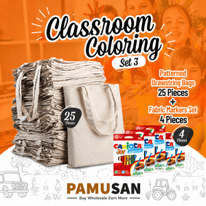 Activity Tote Coloring Set 3 | 25 Blank Cotton Tote Bags 14"x16"+ 4 Marker Sets (12 Colors) - Pamusan.com