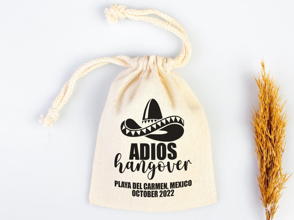 Adios Hangover Kit Bags - Raw Cotton Fabric - Party Recovery Kit Pouch - Survival Kit - Custom Mexico Hangover Bags - Pamusan.com