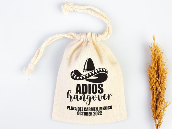 Adios Hangover Kit Bags - Raw Cotton Fabric - Party Recovery Kit Pouch - Pamusan.com