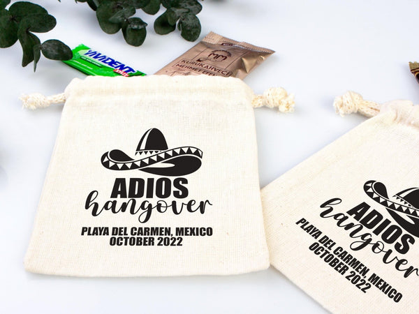 Adios Hangover Kit Bags - Raw Cotton Fabric - Party Recovery Kit Pouch - Pamusan.com