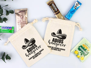 Adios Hangover Kit Bags - Raw Cotton Fabric - Party Recovery Kit Pouch - Pamusan.com