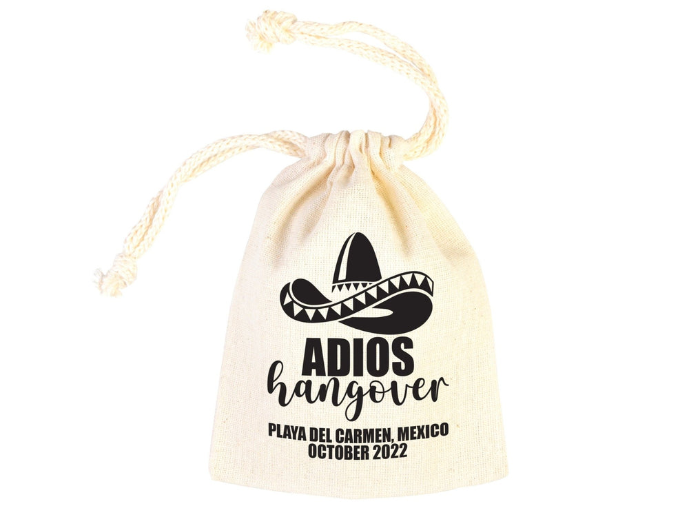 Adios Hangover Kit Bags - Raw Cotton Fabric - Party Recovery Kit Pouch - Survival Kit - Custom Mexico Hangover Bags - Pamusan.com