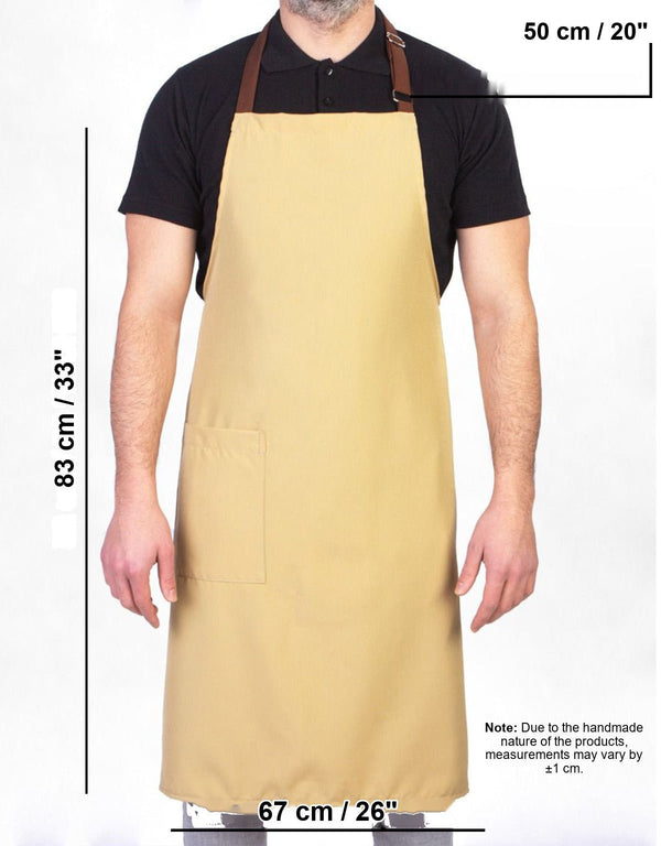 Adjustable Kitchen Apron with Pocket – Beige & Light Brown Unisex Chef Apron, 175 g/m² Poly-Viscose - Pamusan.com