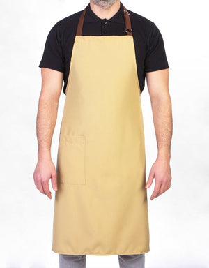 Adjustable Kitchen Apron with Pocket – Beige & Light Brown Unisex Chef Apron, 175 g/m² Poly-Viscose - Pamusan.com