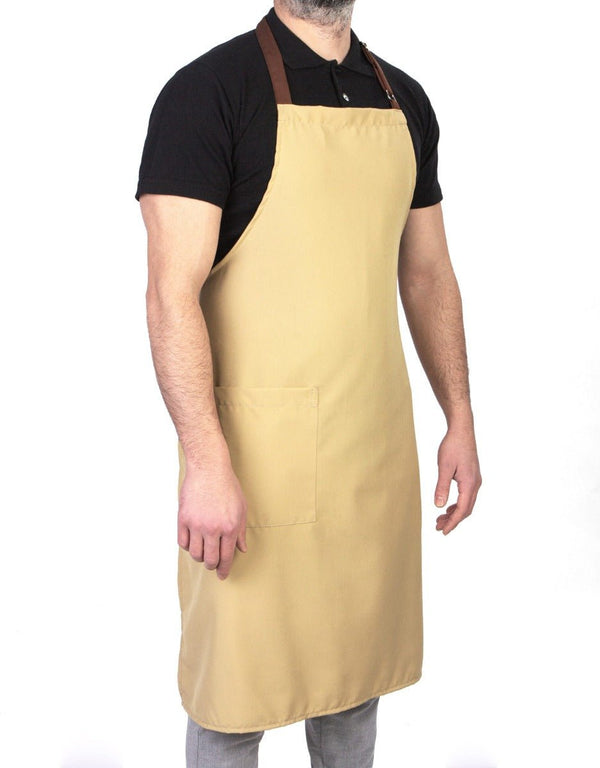 Adjustable Kitchen Apron with Pocket – Beige & Light Brown Unisex Chef Apron, 175 g/m² Poly-Viscose - Pamusan.com