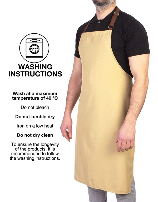 Adjustable Kitchen Apron with Pocket – Beige & Light Brown Unisex Chef Apron, 175 g/m² Poly-Viscose - Pamusan.com