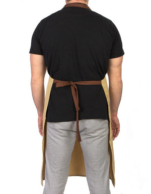 Adjustable Kitchen Apron with Pocket – Beige & Light Brown Unisex Chef Apron, 175 g/m² Poly-Viscose - Pamusan.com
