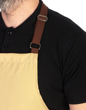 Adjustable Kitchen Apron with Pocket – Beige & Light Brown Unisex Chef Apron, 175 g/m² Poly-Viscose - Pamusan.com