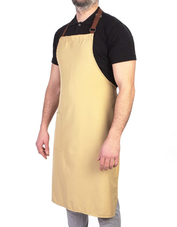 Adjustable Kitchen Apron with Pocket – Beige & Light Brown Unisex Chef Apron, 175 g/m² Poly-Viscose - Pamusan.com