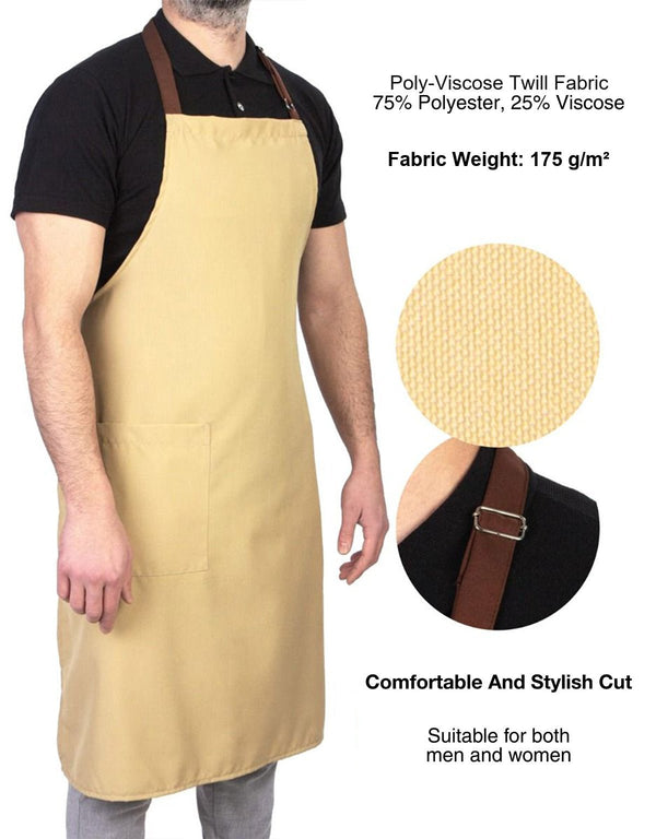 Adjustable Kitchen Apron with Pocket – Beige & Light Brown Unisex Chef Apron, 175 g/m² Poly-Viscose - Pamusan.com