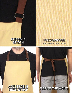 Adjustable Kitchen Apron with Pocket – Beige & Light Brown Unisex Chef Apron, 175 g/m² Poly-Viscose - Pamusan.com