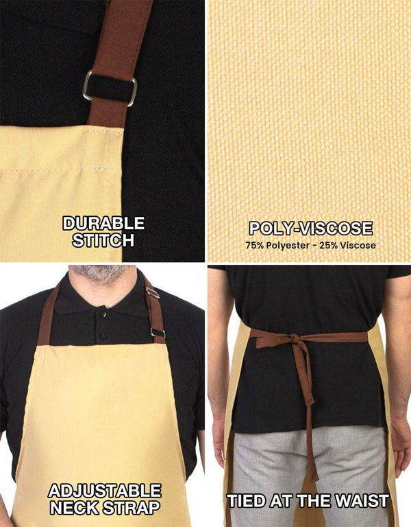 Adjustable Kitchen Apron with Pocket – Beige & Light Brown Unisex Chef Apron, 175 g/m² Poly-Viscose - Pamusan.com