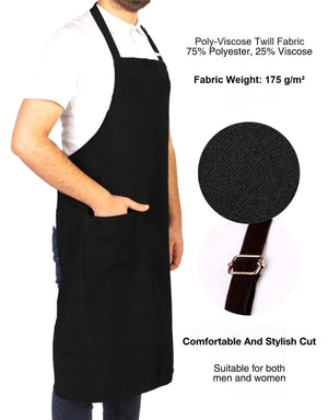 Adjustable Kitchen Apron with Pocket – Black Unisex Chef Apron, 175 g/m² Poly-Viscose - Pamusan.com