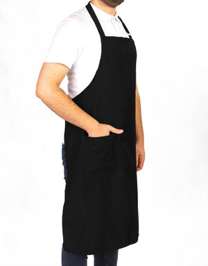 Adjustable Kitchen Apron with Pocket – Black Unisex Chef Apron, 175 g/m² Poly-Viscose - Pamusan.com
